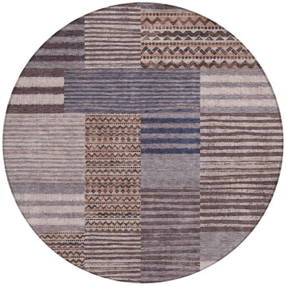 8' Brown And Gray Round Striped Washable Indoor Outdoor Area Rug HomeRoots