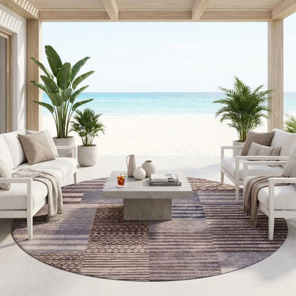 8' Brown And Gray Round Striped Washable Indoor Outdoor Area Rug HomeRoots