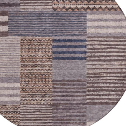 8' Brown And Gray Round Striped Washable Indoor Outdoor Area Rug HomeRoots