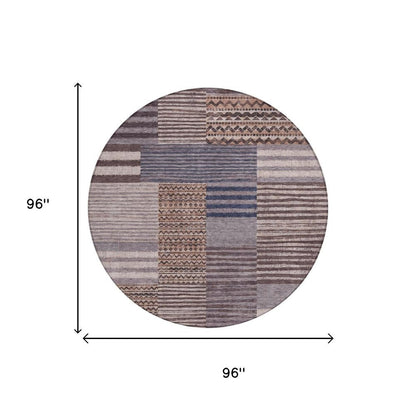 8' Brown And Gray Round Striped Washable Indoor Outdoor Area Rug HomeRoots