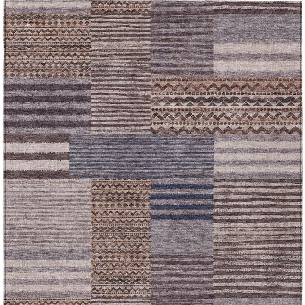 8' X 10' Brown And Gray Striped Washable Indoor Outdoor Area Rug — view 6