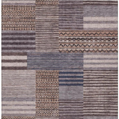 8' X 10' Brown And Gray Striped Washable Indoor Outdoor Area Rug HomeRoots