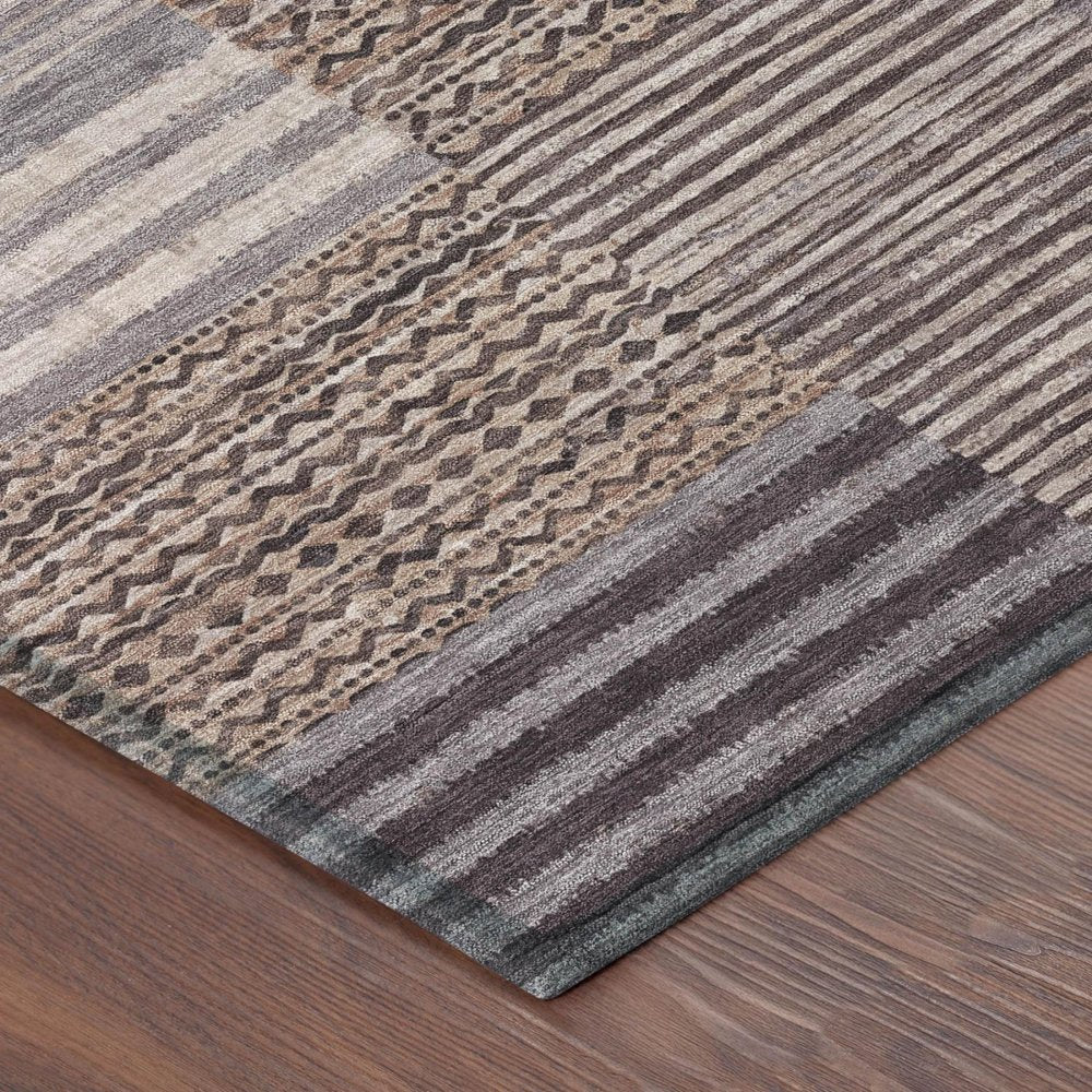 8' X 10' Brown And Gray Striped Washable Indoor Outdoor Area Rug HomeRoots