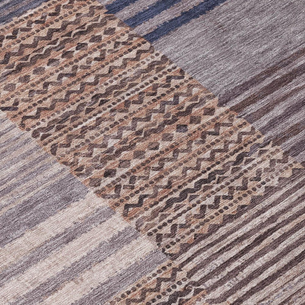 8' X 10' Brown And Gray Striped Washable Indoor Outdoor Area Rug — view 3