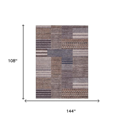 9' X 12' Brown And Gray Striped Washable Indoor Outdoor Area Rug HomeRoots
