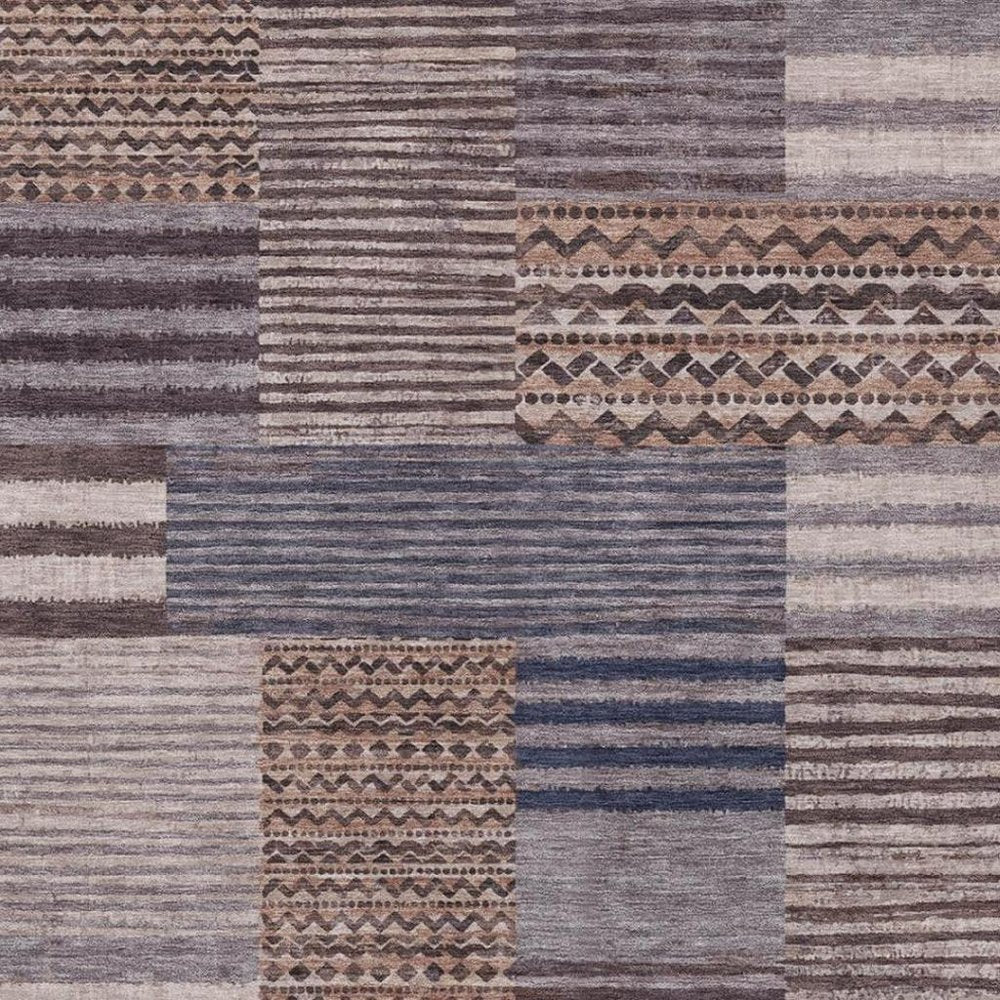 9' X 12' Brown And Gray Striped Washable Indoor Outdoor Area Rug HomeRoots