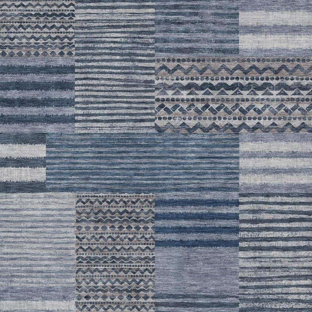 3' X 5' Blue And Gray Striped Washable Indoor Outdoor Area Rug HomeRoots