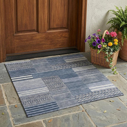 3' X 5' Blue And Gray Striped Washable Indoor Outdoor Area Rug HomeRoots