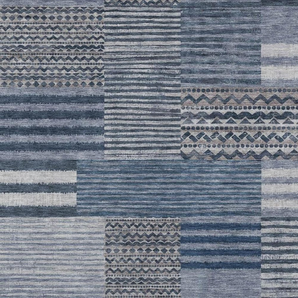 5' X 8' Blue And Gray Striped Washable Indoor Outdoor Area Rug — view 6