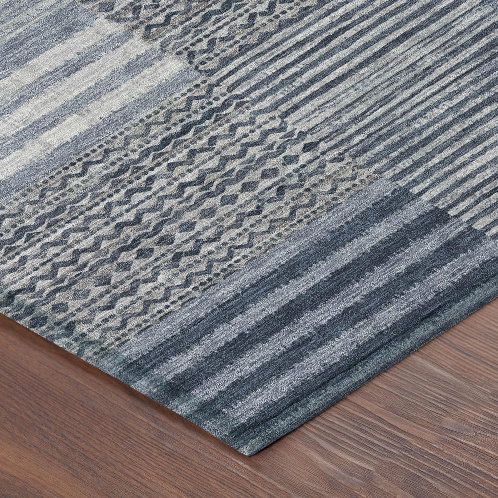 5' X 8' Blue And Gray Striped Washable Indoor Outdoor Area Rug HomeRoots