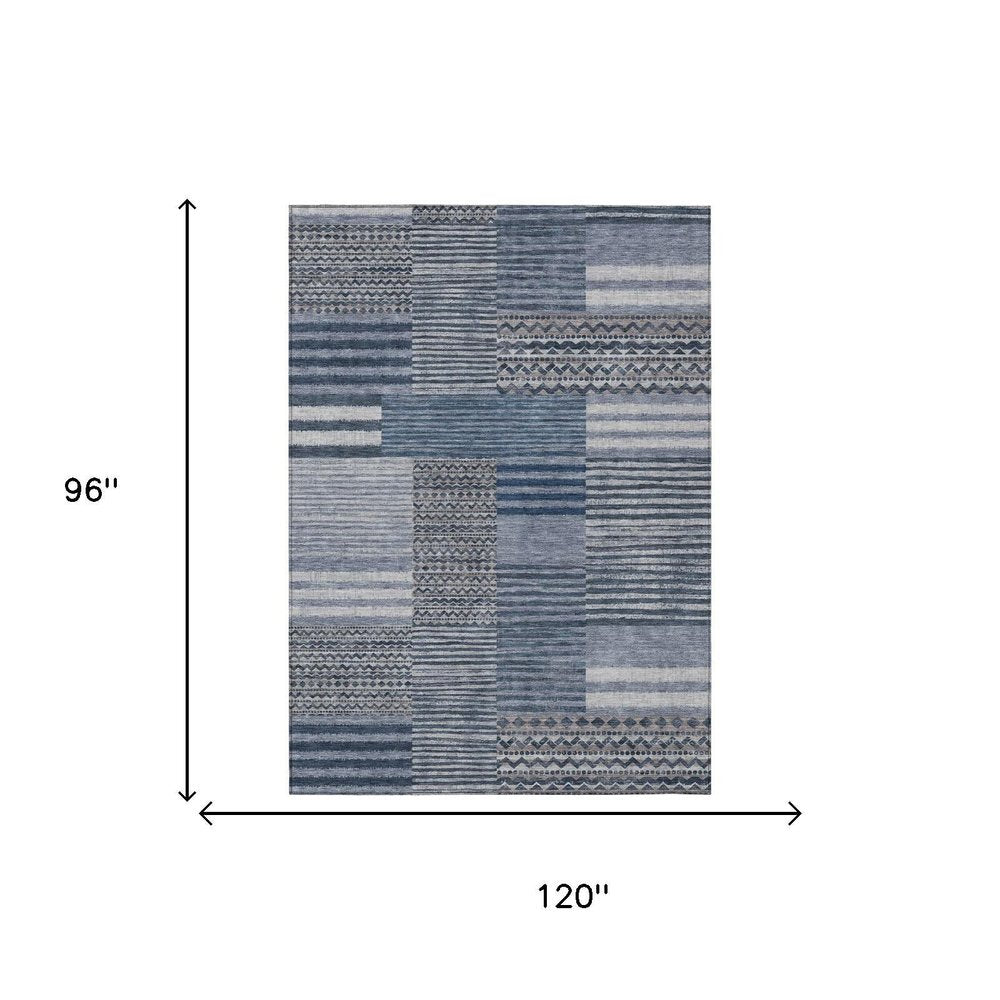 8' X 10' Blue And Gray Striped Washable Indoor Outdoor Area Rug HomeRoots