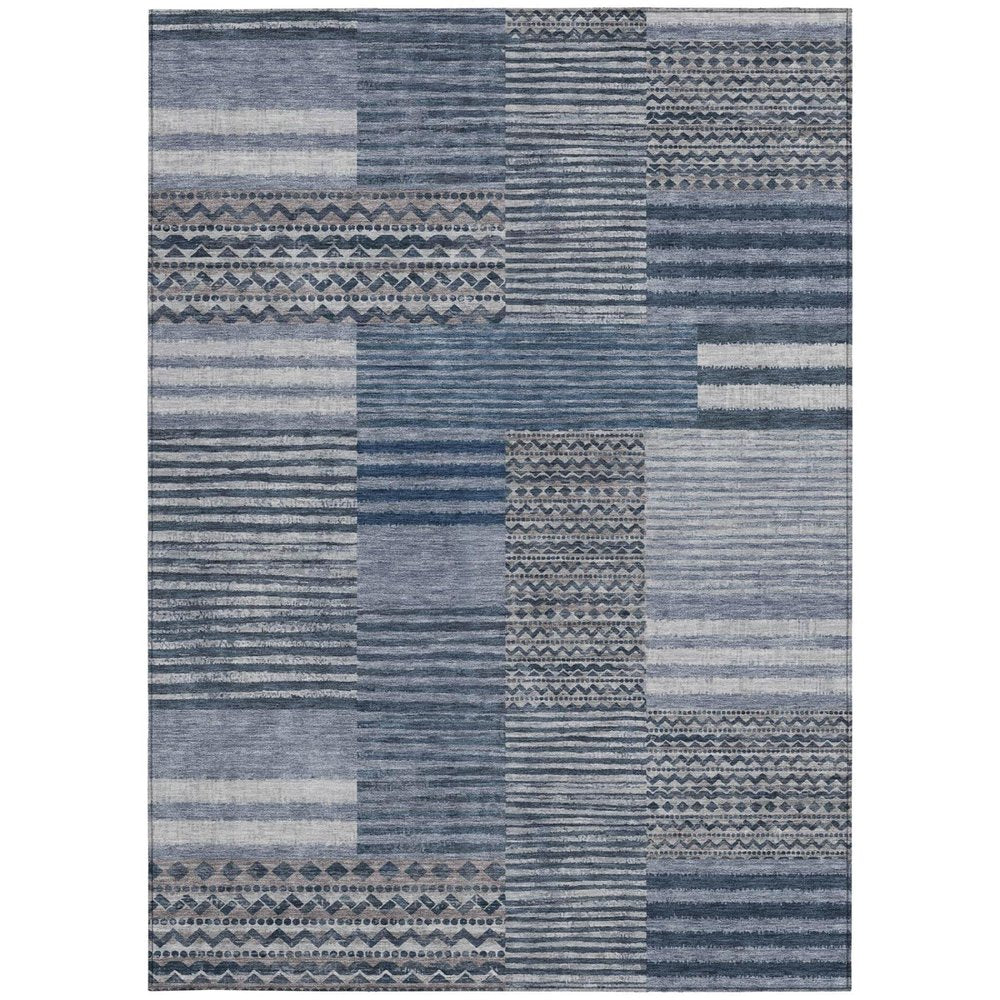 8' X 10' Blue And Gray Striped Washable Indoor Outdoor Area Rug — view 6