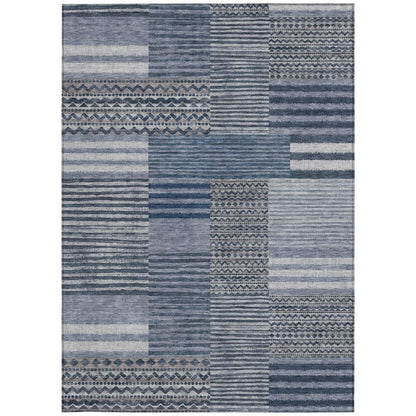 8' X 10' Blue And Gray Striped Washable Indoor Outdoor Area Rug HomeRoots