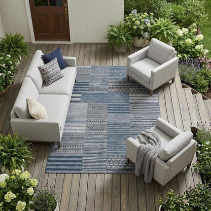 8' X 10' Blue And Gray Striped Washable Indoor Outdoor Area Rug HomeRoots