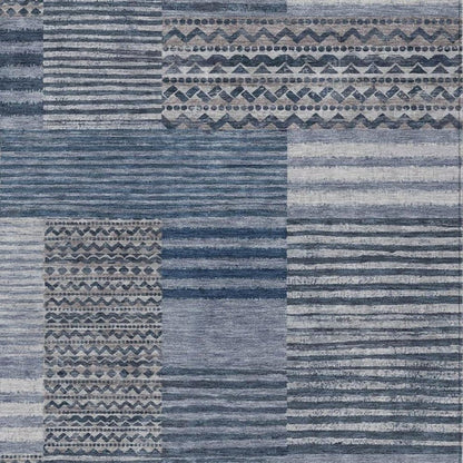 9' X 12' Blue And Gray Striped Washable Indoor Outdoor Area Rug HomeRoots