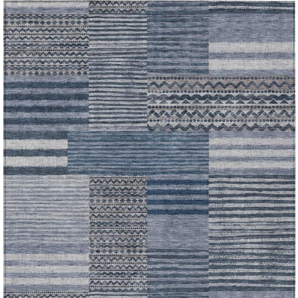 9' X 12' Blue And Gray Striped Washable Indoor Outdoor Area Rug HomeRoots
