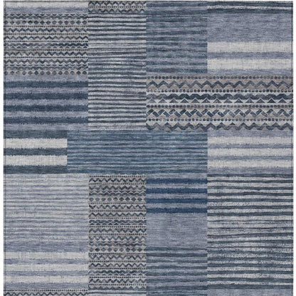 9' X 12' Blue And Gray Striped Washable Indoor Outdoor Area Rug HomeRoots