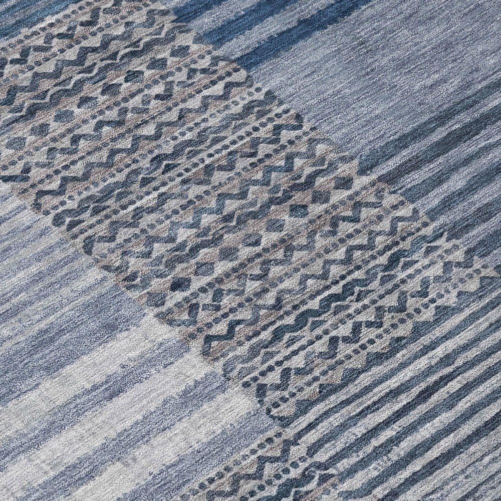9' X 12' Blue And Gray Striped Washable Indoor Outdoor Area Rug — view 3