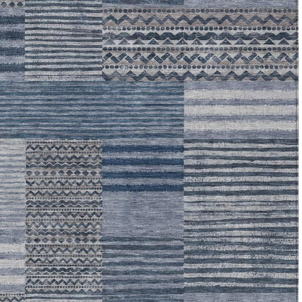 10' X 14' Blue And Gray Striped Washable Indoor Outdoor Area Rug — view 6