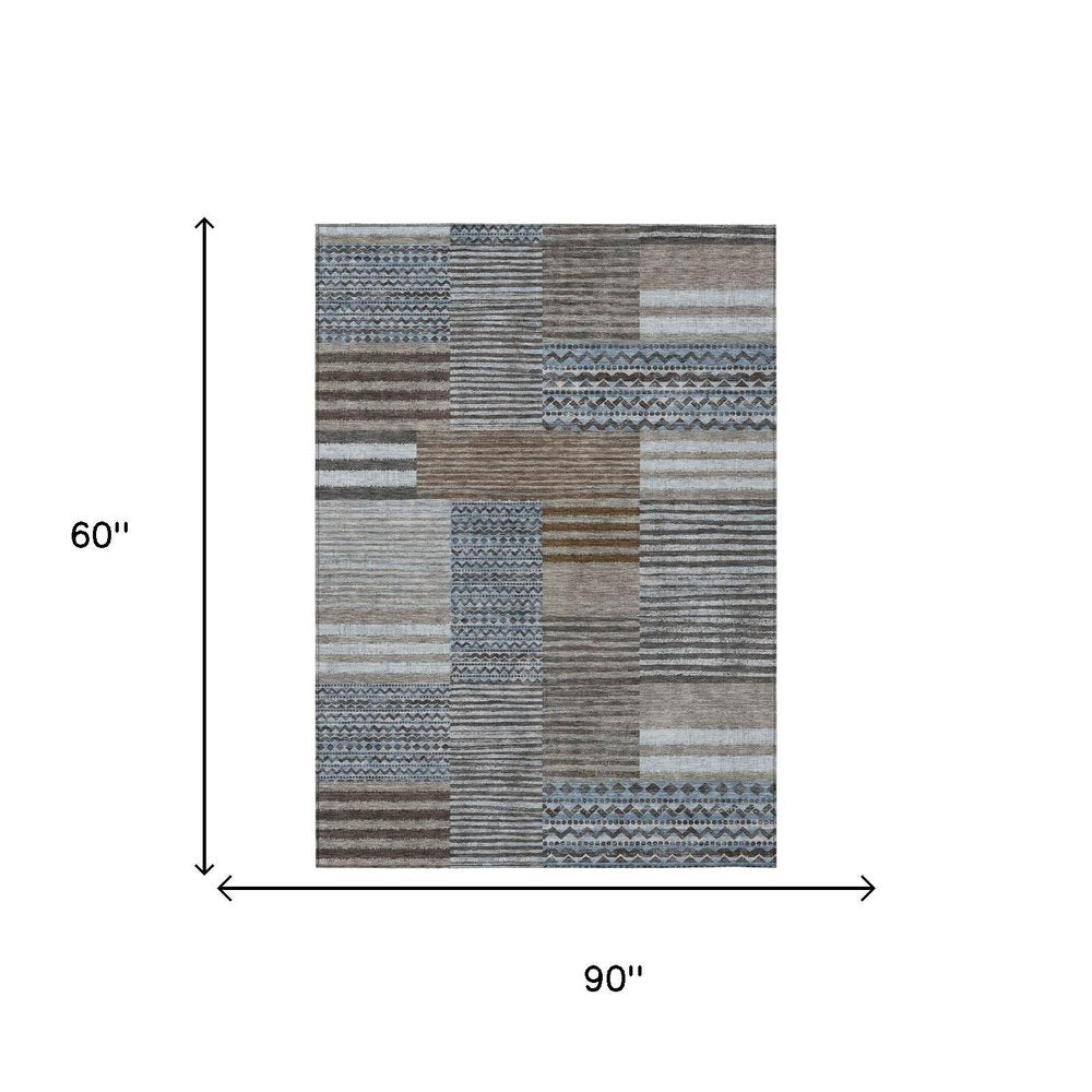 5' X 8' Chocolate And Brown Striped Washable Indoor Outdoor Area Rug — view 4