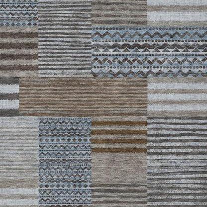 5' X 8' Chocolate And Brown Striped Washable Indoor Outdoor Area Rug