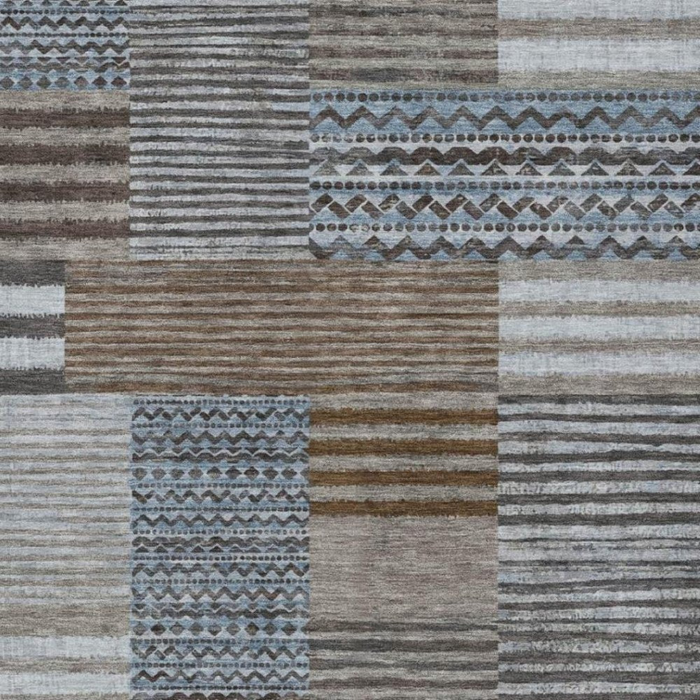5' X 8' Chocolate And Brown Striped Washable Indoor Outdoor Area Rug — view 6
