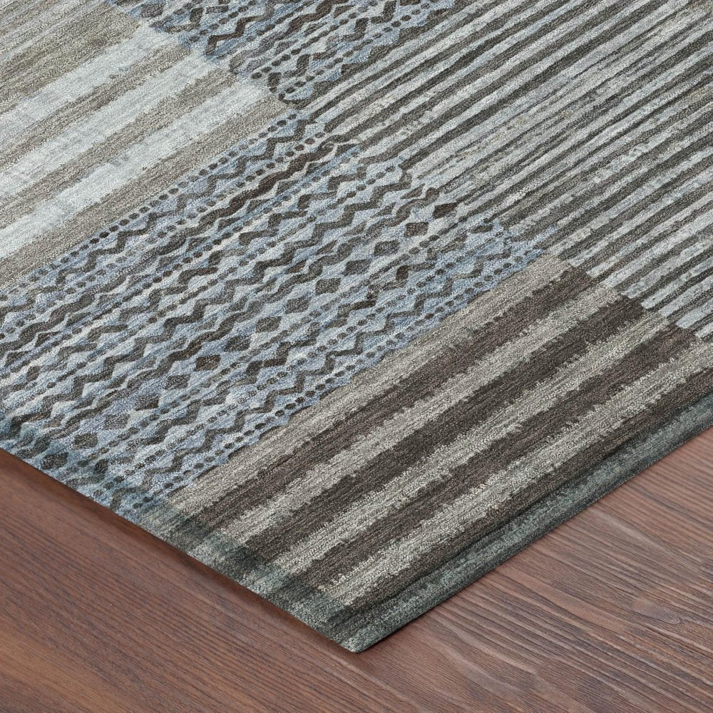 5' X 8' Chocolate And Brown Striped Washable Indoor Outdoor Area Rug — view 2