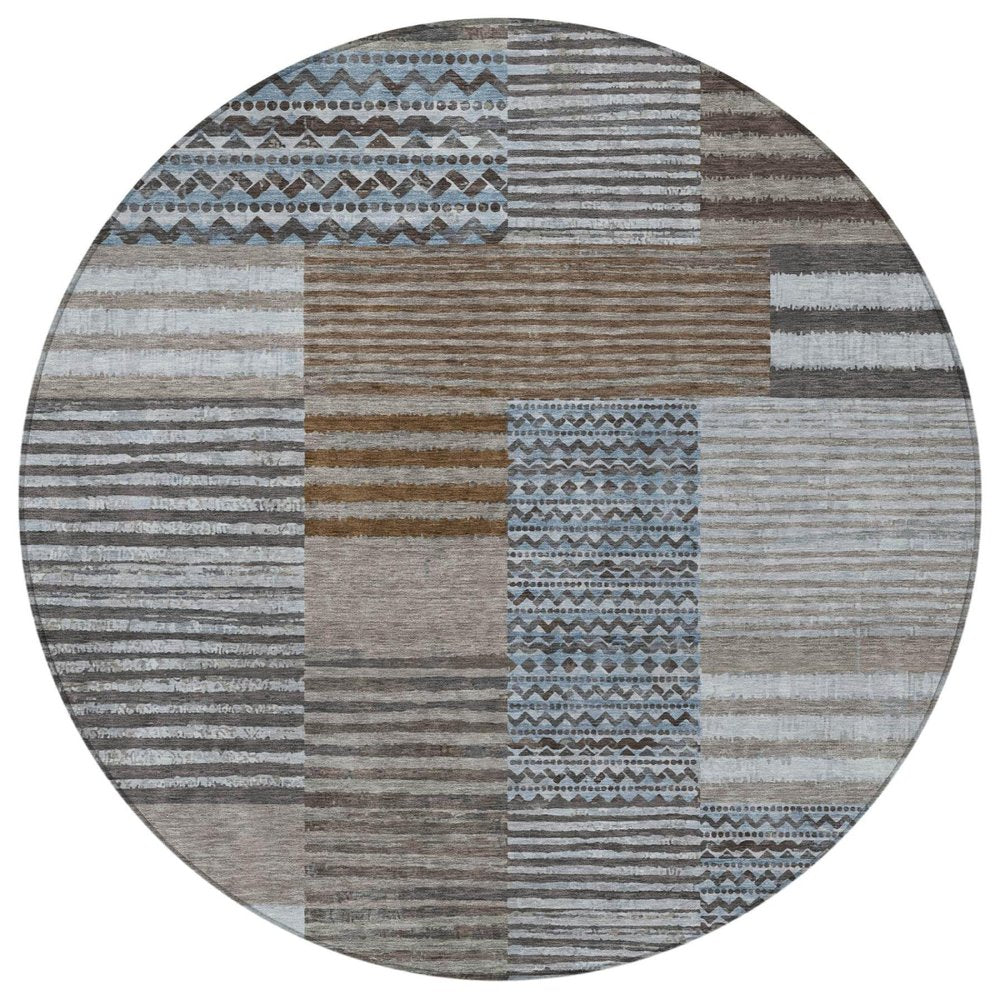 8' Chocolate And Brown Round Striped Washable Indoor Outdoor Area Rug — view 6