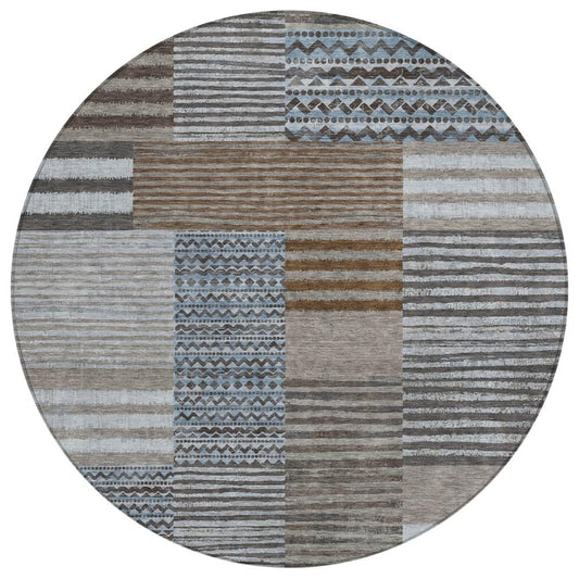 8' Chocolate And Brown Round Striped Washable Indoor Outdoor Area Rug