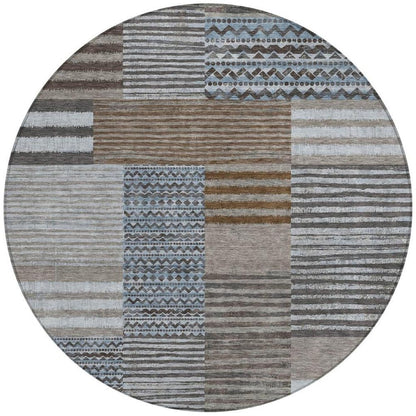 8' Chocolate And Brown Round Striped Washable Indoor Outdoor Area Rug