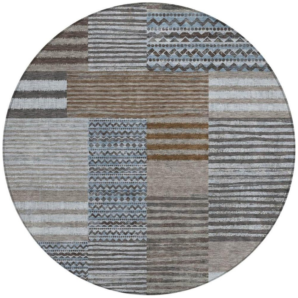 8' Chocolate And Brown Round Striped Washable Indoor Outdoor Area Rug — view 5