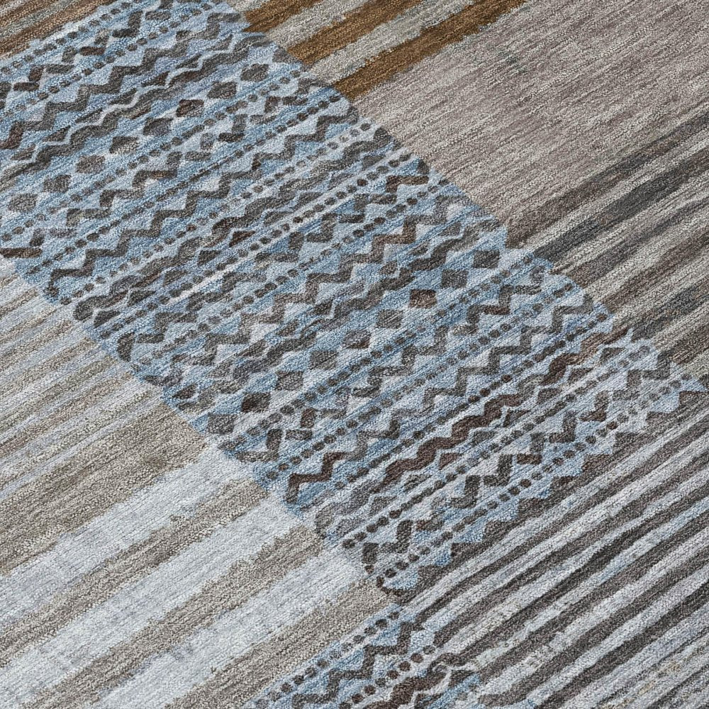 8' Chocolate And Brown Round Striped Washable Indoor Outdoor Area Rug — view 3