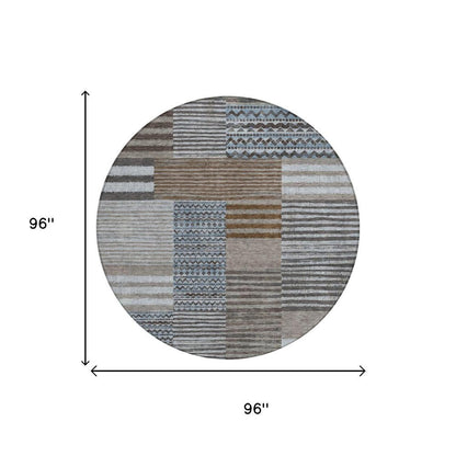 8' Chocolate And Brown Round Striped Washable Indoor Outdoor Area Rug