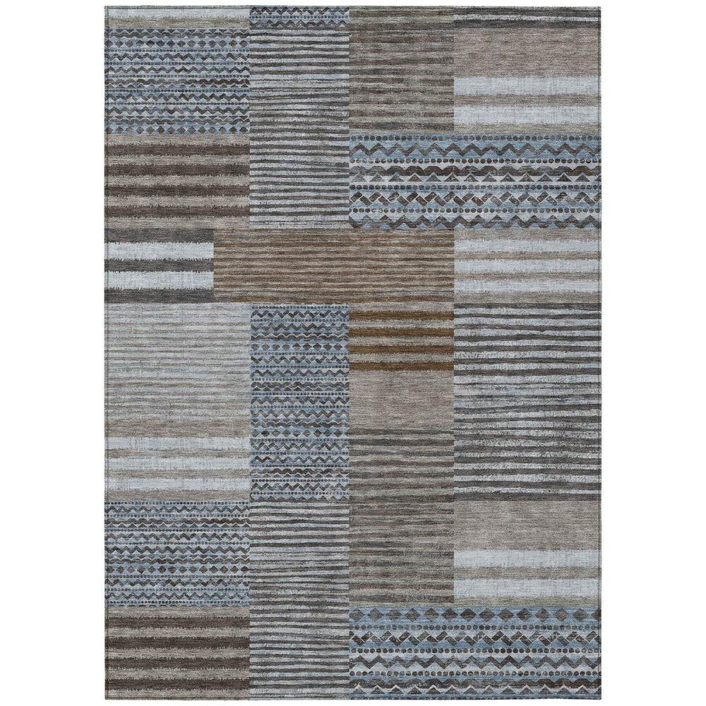 8' X 10' Chocolate And Brown Striped Washable Indoor Outdoor Area Rug — view 1