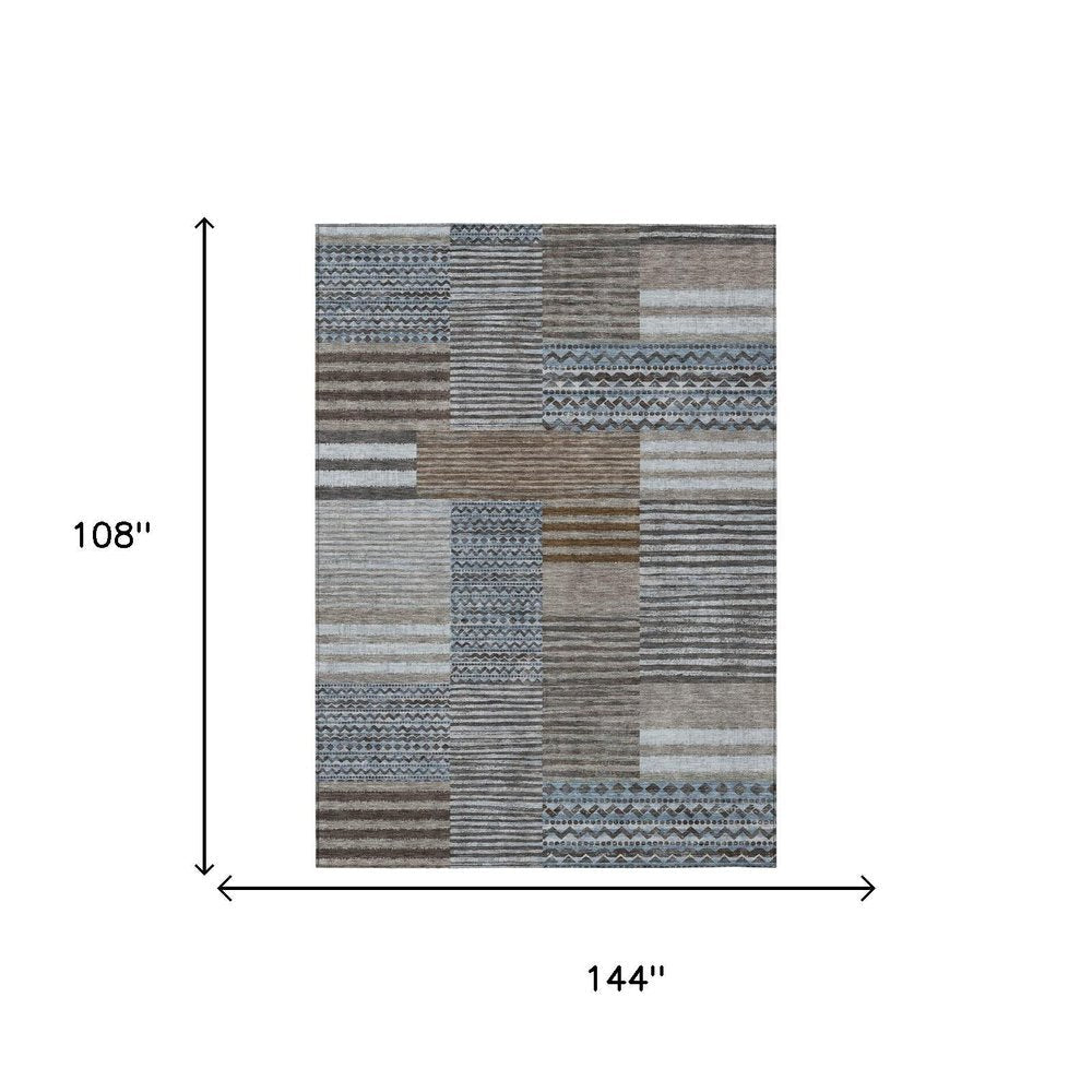 9' X 12' Chocolate And Brown Striped Washable Indoor Outdoor Area Rug — view 4