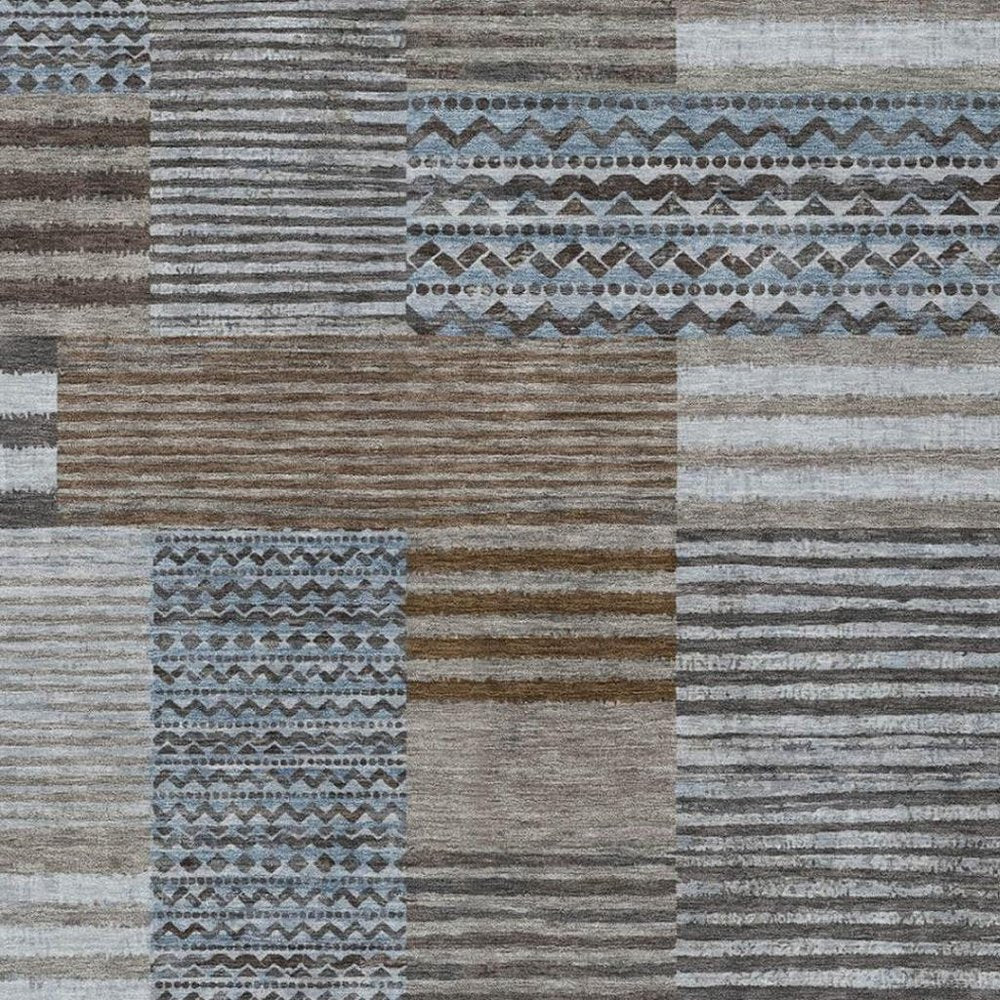 9' X 12' Chocolate And Brown Striped Washable Indoor Outdoor Area Rug HomeRoots