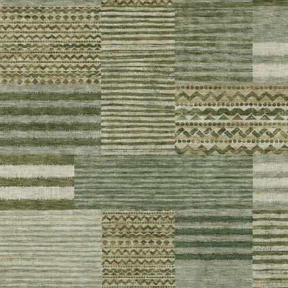 5' X 8' Green And Sage Striped Washable Indoor Outdoor Area Rug HomeRoots