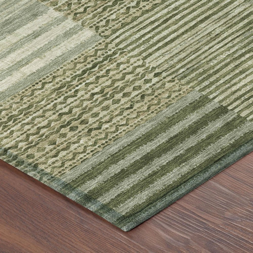 5' X 8' Green And Sage Striped Washable Indoor Outdoor Area Rug — view 2