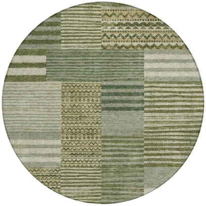 8' Green And Sage Round Striped Washable Indoor Outdoor Area Rug HomeRoots