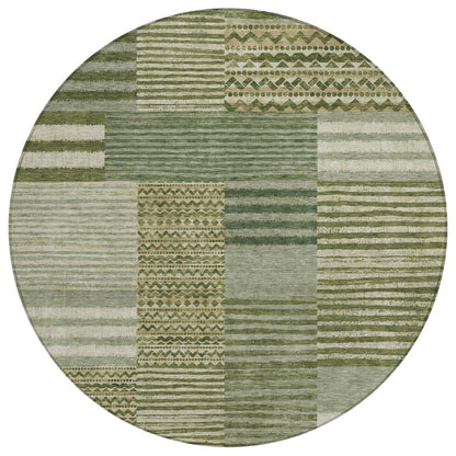 8' Green And Sage Round Striped Washable Indoor Outdoor Area Rug HomeRoots