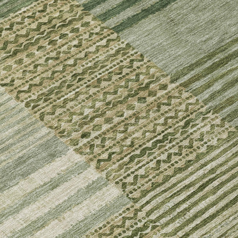 8' Green And Sage Round Striped Washable Indoor Outdoor Area Rug — view 3