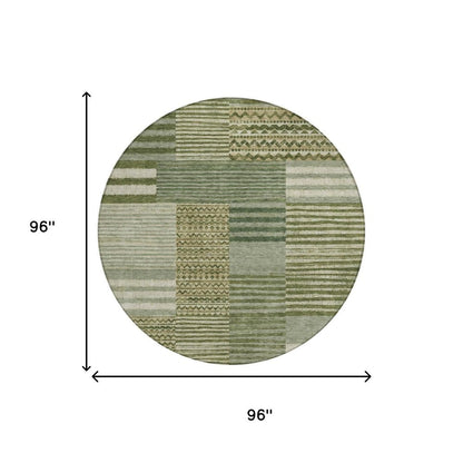 8' Green And Sage Round Striped Washable Indoor Outdoor Area Rug HomeRoots