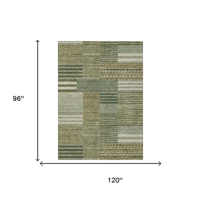 8' X 10' Green And Sage Striped Washable Indoor Outdoor Area Rug HomeRoots