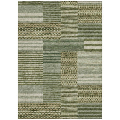 8' X 10' Green And Sage Striped Washable Indoor Outdoor Area Rug HomeRoots