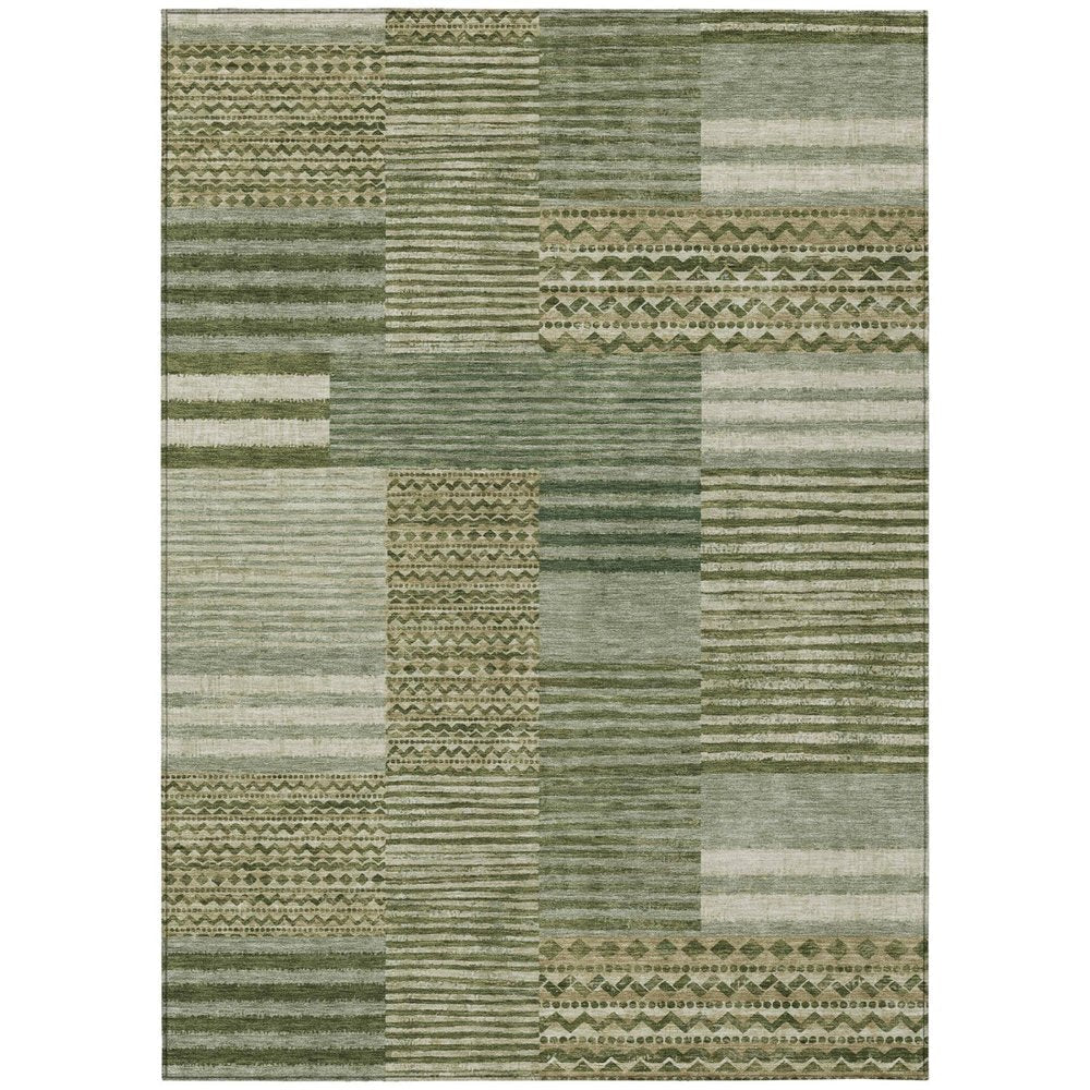 8' X 10' Green And Sage Striped Washable Indoor Outdoor Area Rug HomeRoots