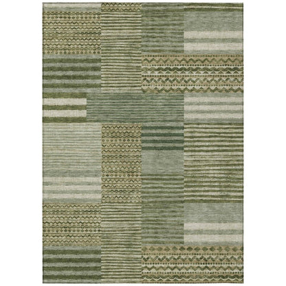 8' X 10' Green And Sage Striped Washable Indoor Outdoor Area Rug HomeRoots