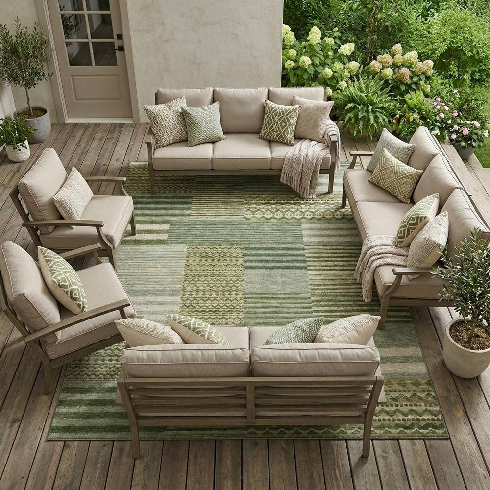 8' X 10' Green And Sage Striped Washable Indoor Outdoor Area Rug HomeRoots