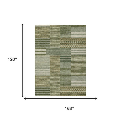 10' X 14' Green And Sage Striped Washable Indoor Outdoor Area Rug HomeRoots