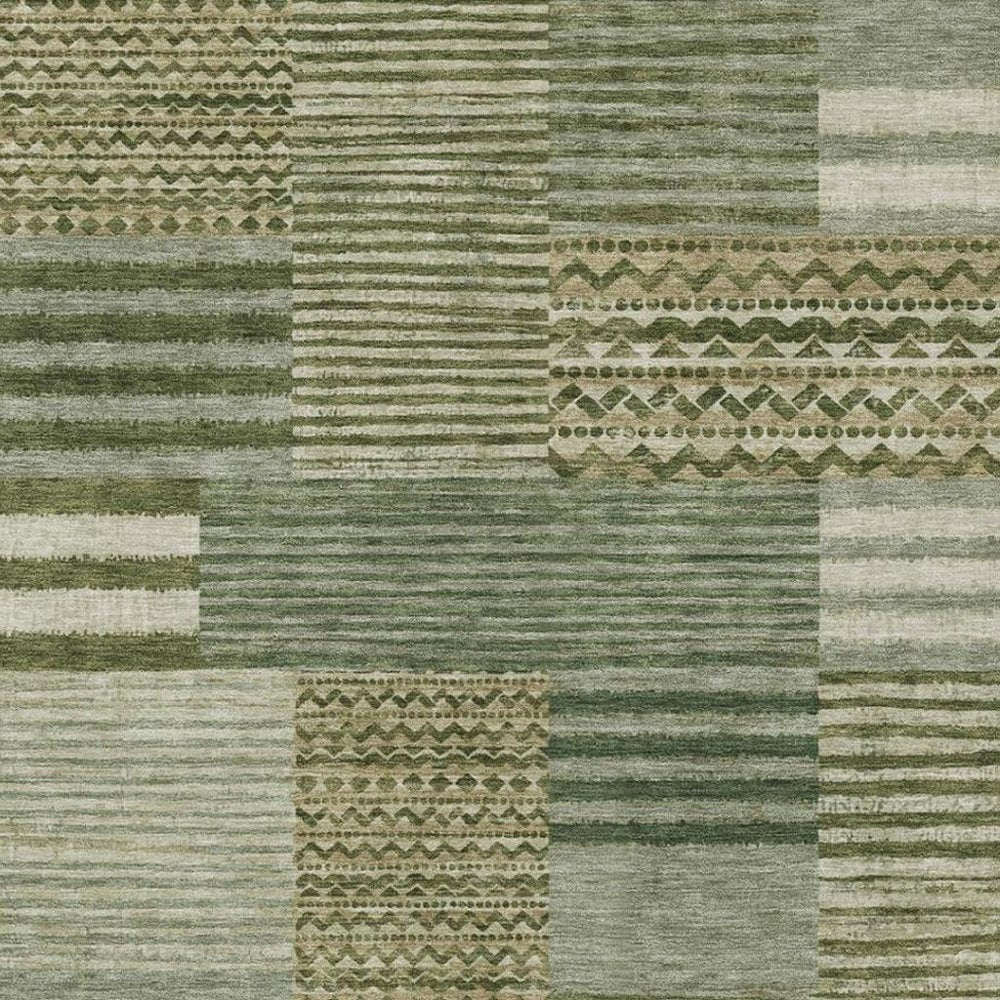 10' X 14' Green And Sage Striped Washable Indoor Outdoor Area Rug HomeRoots