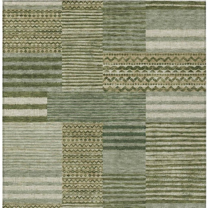 10' X 14' Green And Sage Striped Washable Indoor Outdoor Area Rug HomeRoots